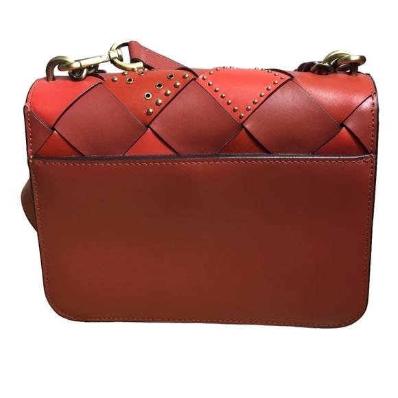 Michael Kors Women's Red Woven Leather Studded Mott Top Handle Bag - Picture 9 of 13